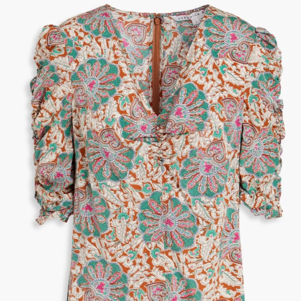 Veronica Beard Henrieta ruched paisley-print stretch-silk top